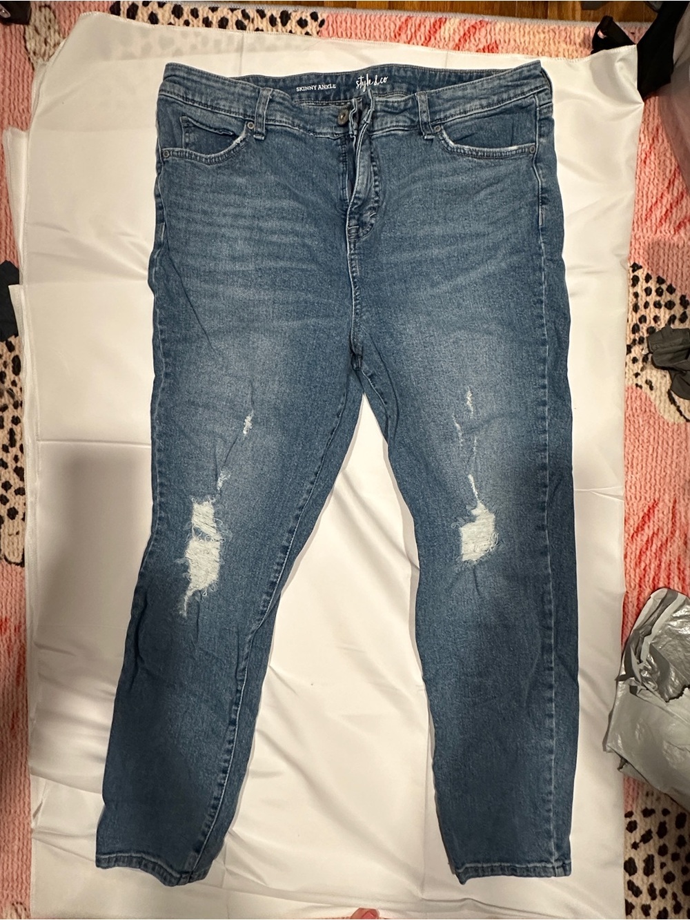 Style & Co. Distressed Dark Blue Skinny Ankle Jeans